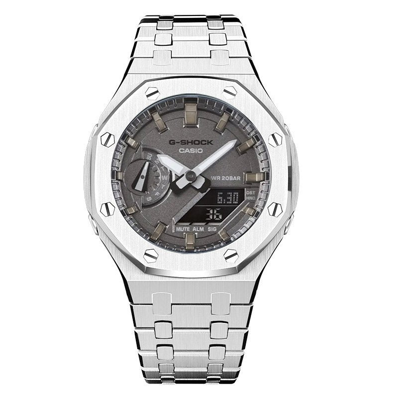 CasiOak GMA-S2100 42mm silver with stainless steel bracelet