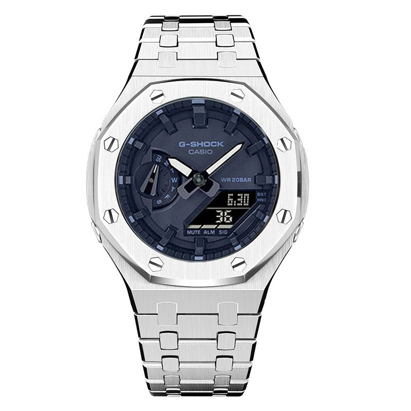 CasiOak GMA-S2100 42mm silver with stainless steel bracelet