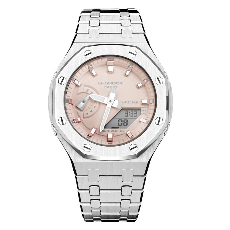 CasiOak GMA-S2100 42mm silver with stainless steel bracelet