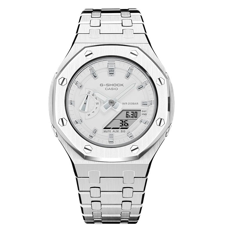 CasiOak GMA-S2100 42mm silver with stainless steel bracelet