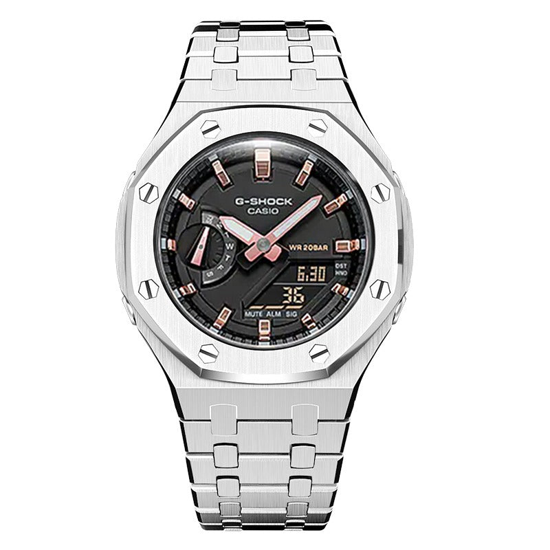 CasiOak GMA-S2100 42mm silver with stainless steel bracelet