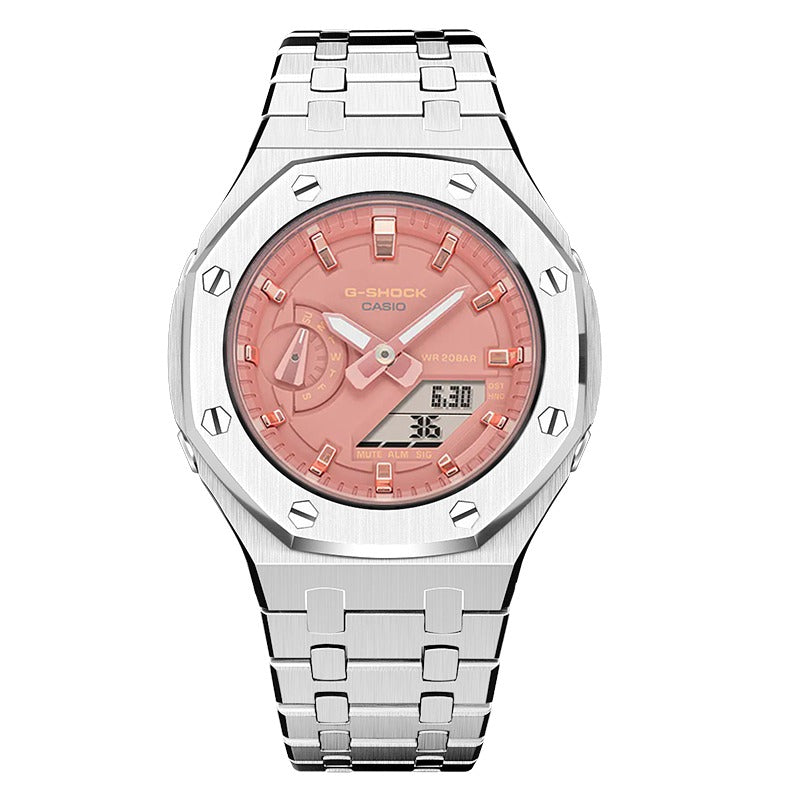 CasiOak GMA-S2100 42mm silver with stainless steel bracelet