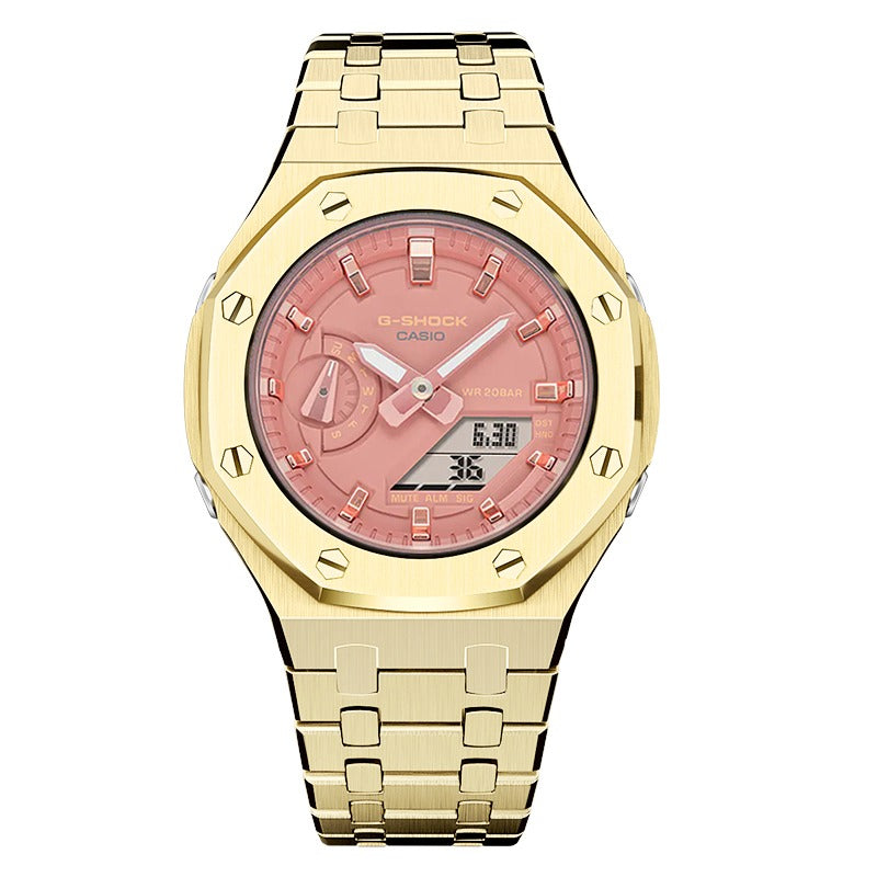 CasiOak GMA-S2100 42mm gold with stainless steel bracelet