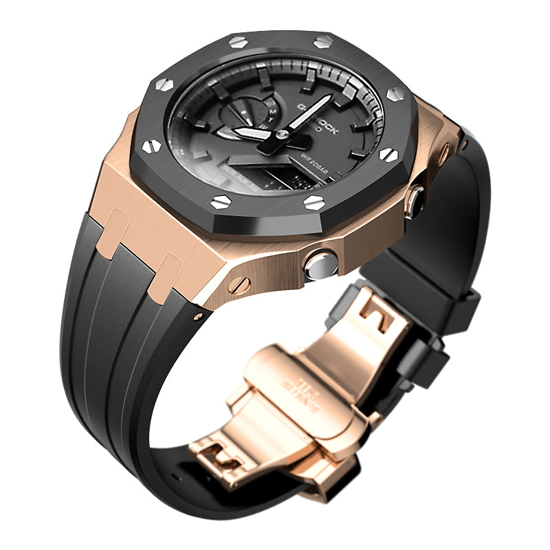 CasiOak GA-2100-1A1 45mm rose/black with rubber strap