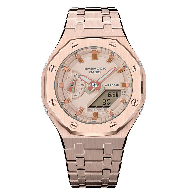 CasiOak GMA-S2100 42mm rose gold with stainless steel bracelet
