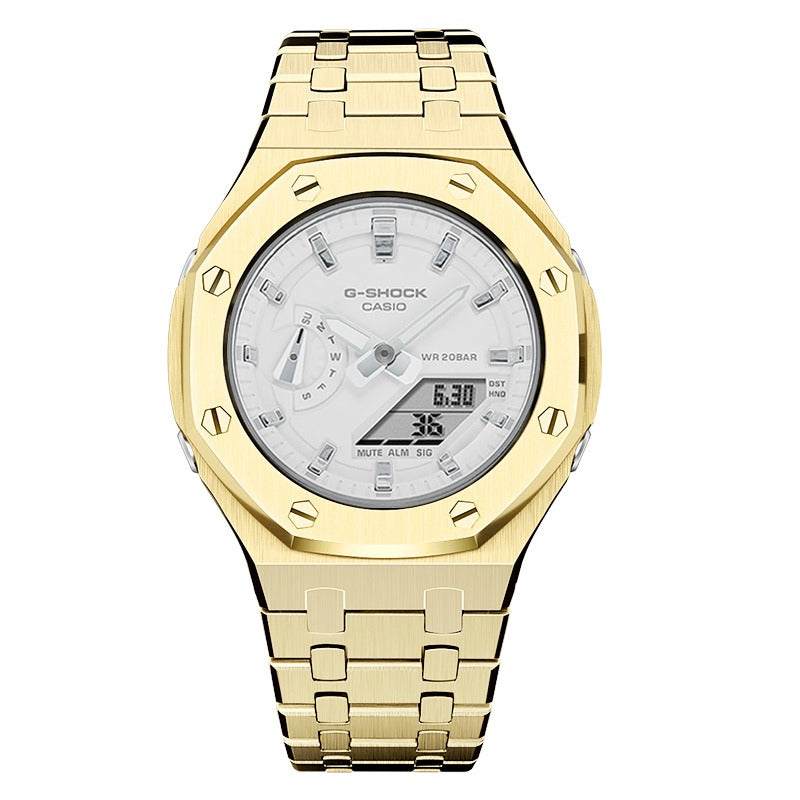 CasiOak GMA-S2100 42mm gold with stainless steel bracelet