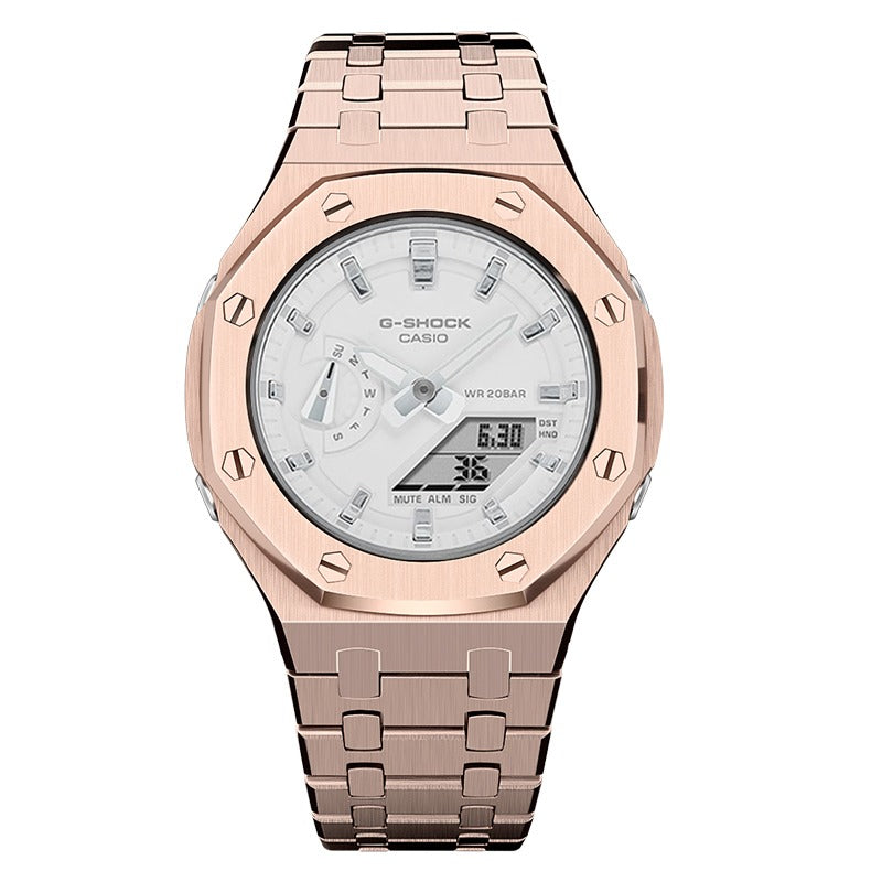 CasiOak GMA-S2100 42mm rose gold with stainless steel bracelet