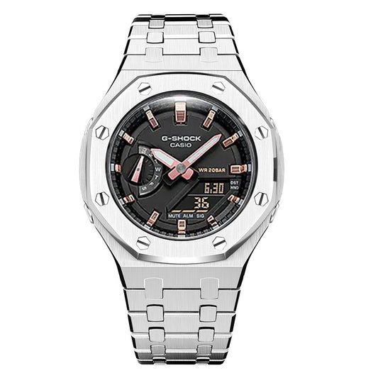 CasiOak GMA-S2100 42mm silver with stainless steel bracelet