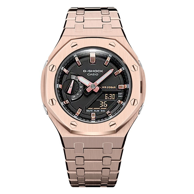CasiOak GMA-S2100 42mm rose gold with stainless steel bracelet