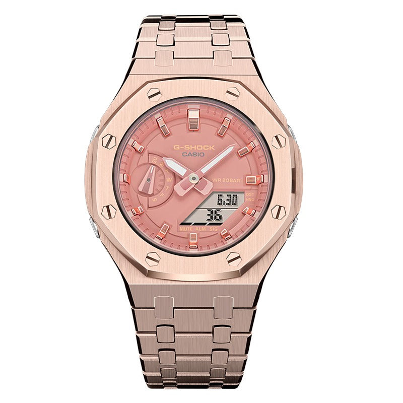 CasiOak GMA-S2100 42mm rose gold with stainless steel bracelet