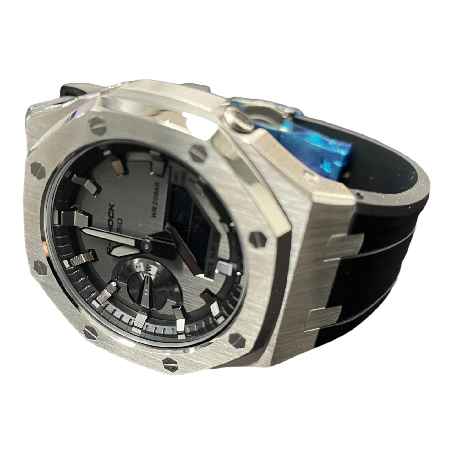 CasiOak GM-2100 45mm silver case with rubber strap